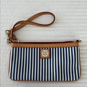 Dooney & Bourke Navy and Tan Striped Wristlet